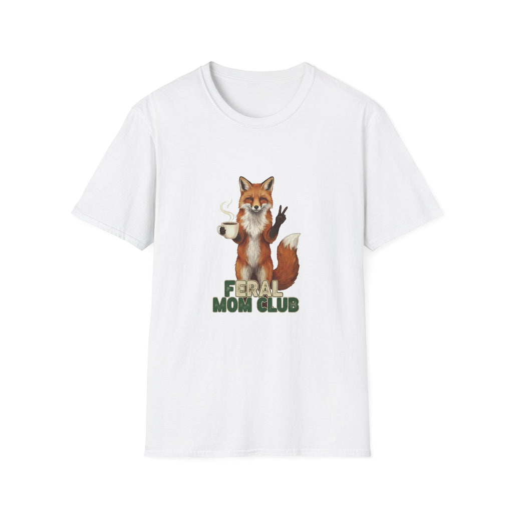 Fox Mom Club T‑Shirt — Cute Coffee‑Holding Fox Giving Peace Sign