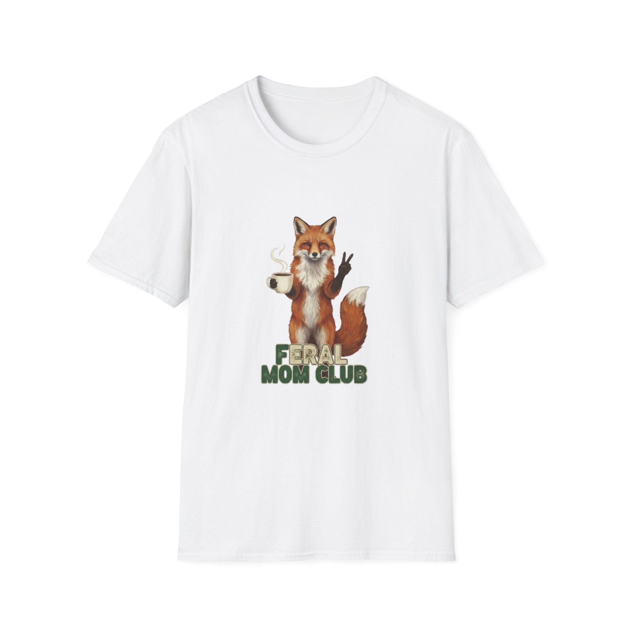 Fox Mom Club T‑Shirt — Cute Coffee‑Holding Fox Giving Peace Sign