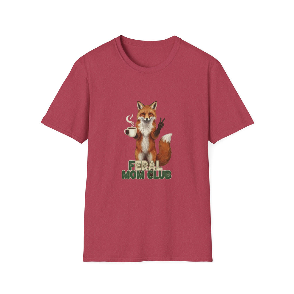 Fox Mom Club T‑Shirt — Cute Coffee‑Holding Fox Giving Peace Sign