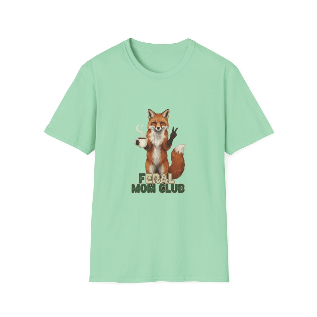 Fox Mom Club T‑Shirt — Cute Coffee‑Holding Fox Giving Peace Sign