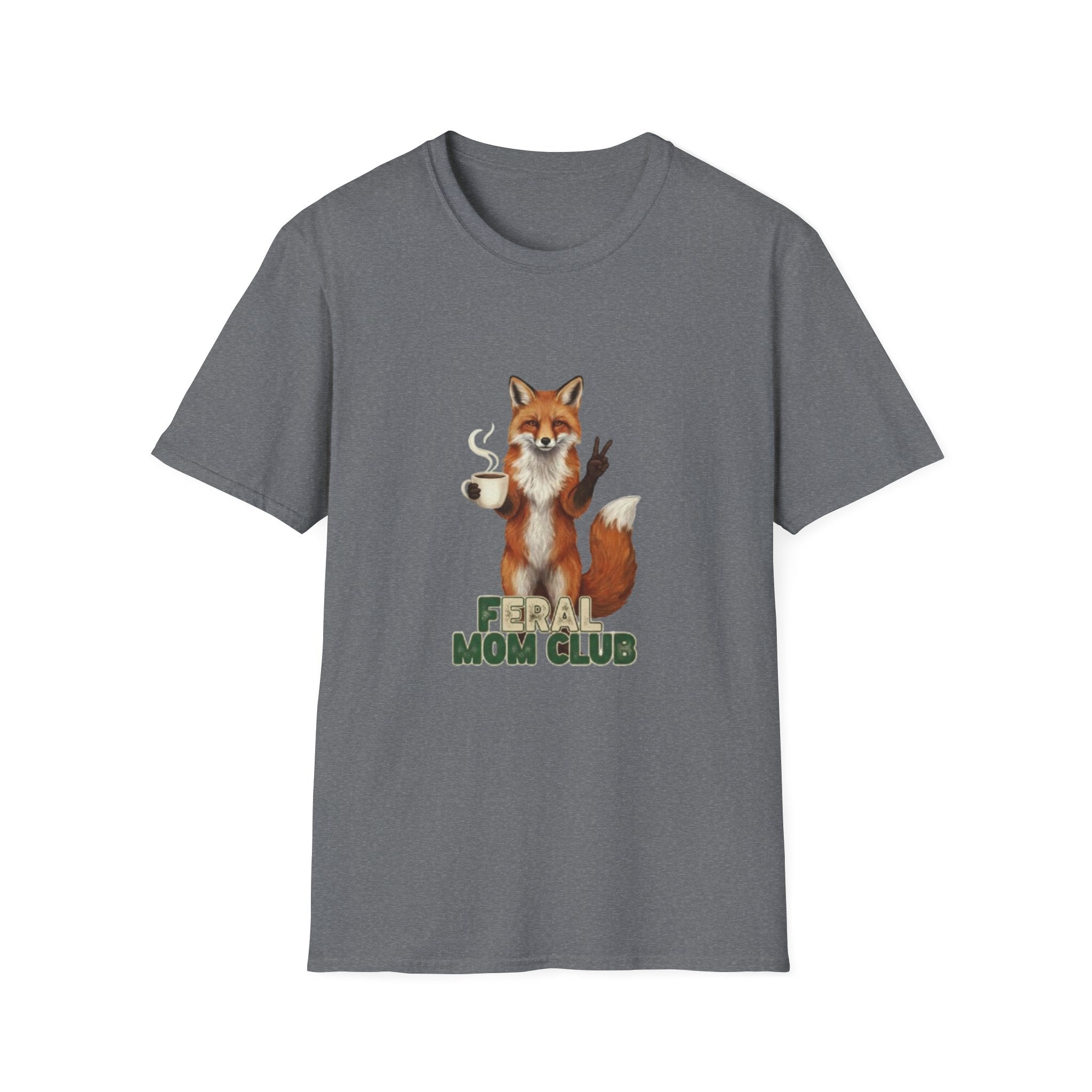 Fox Mom Club T‑Shirt — Cute Coffee‑Holding Fox Giving Peace Sign