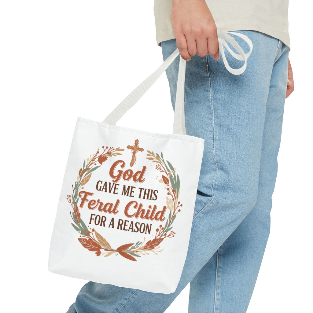 Tote — "God Gave Me This Feral Child for a Reason" Faith Floral Tote Bag