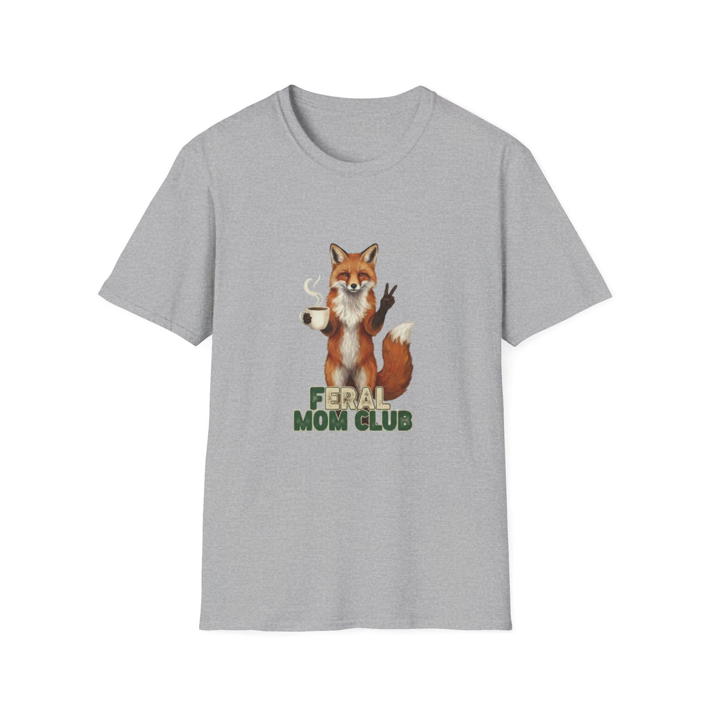 Fox Mom Club T‑Shirt — Cute Coffee‑Holding Fox Giving Peace Sign