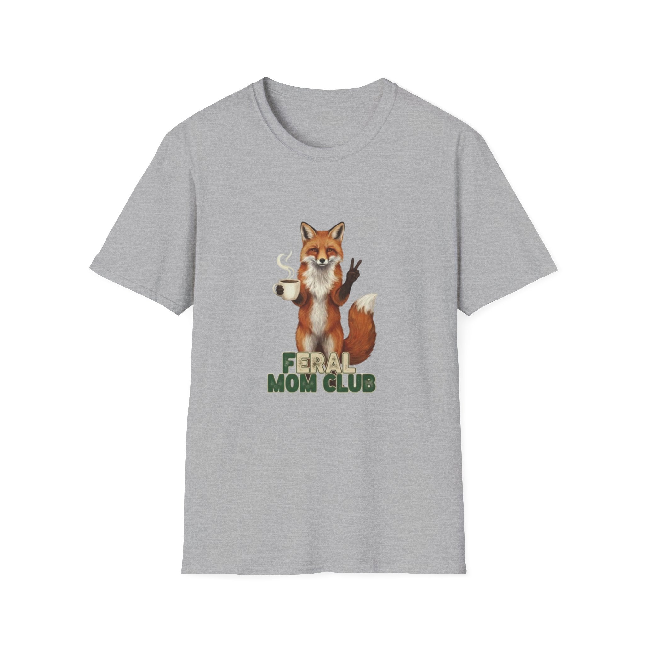 Fox Mom Club T‑Shirt — Cute Coffee‑Holding Fox Giving Peace Sign