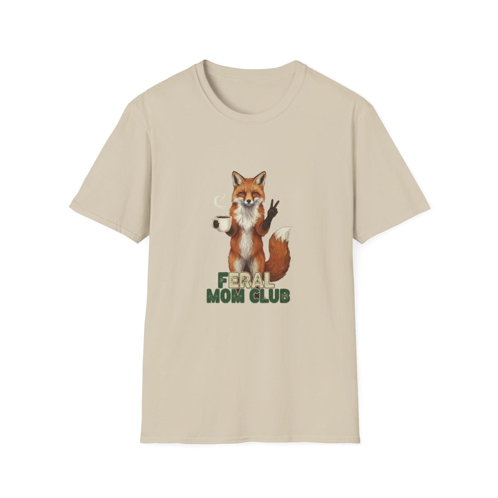 Fox Mom Club T‑Shirt — Cute Coffee‑Holding Fox Giving Peace Sign
