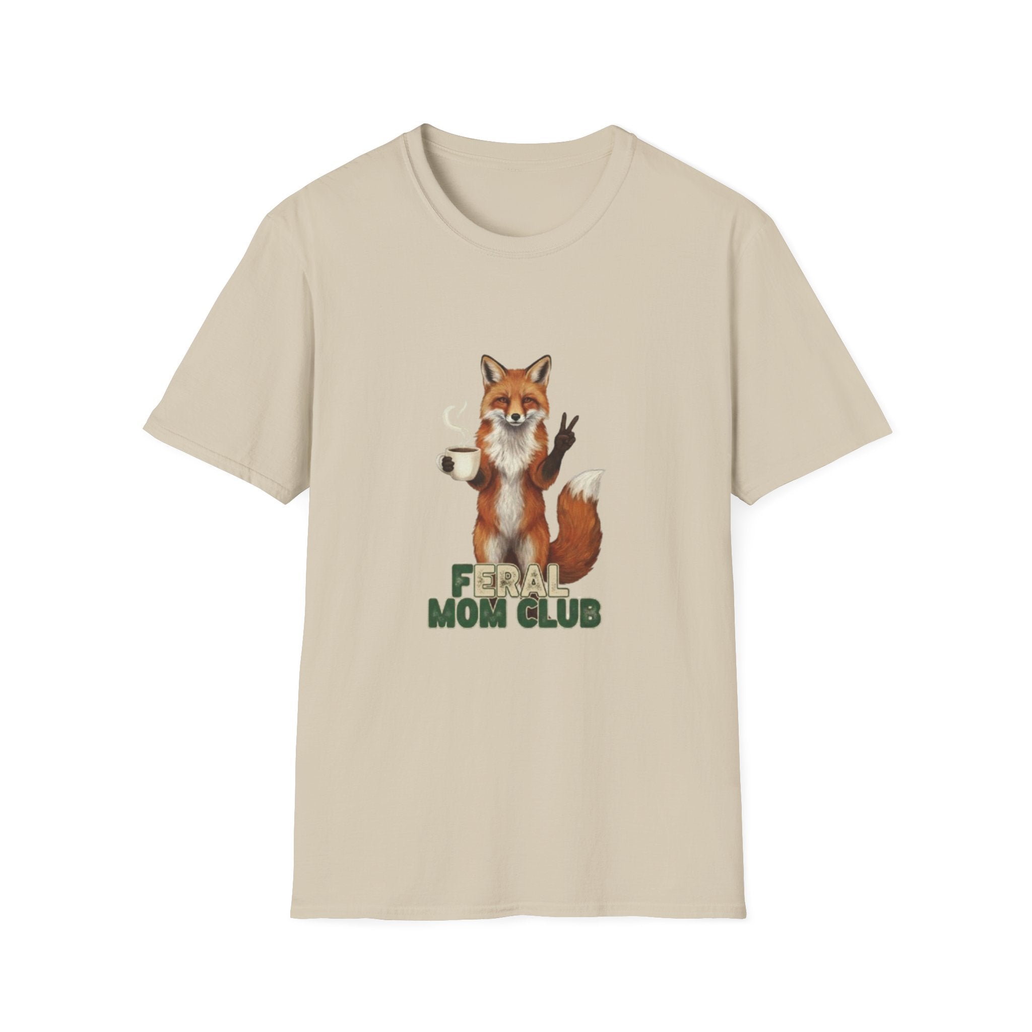 Fox Mom Club T‑Shirt — Cute Coffee‑Holding Fox Giving Peace Sign