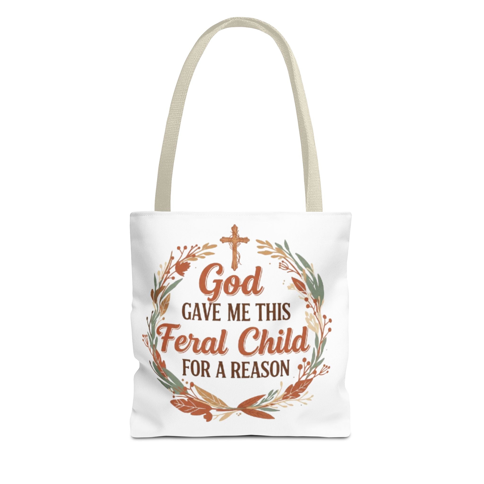 Tote — "God Gave Me This Feral Child for a Reason" Faith Floral Tote Bag