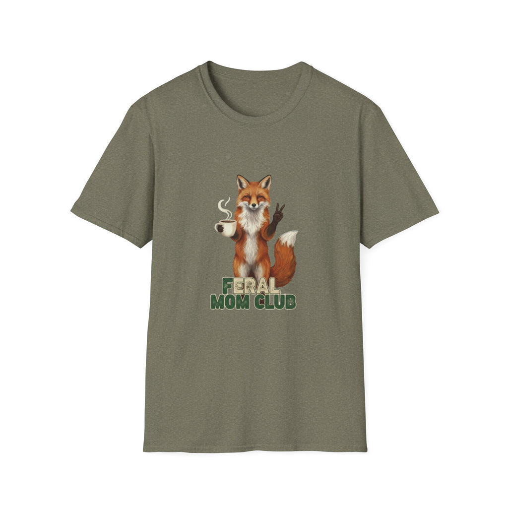 Fox Mom Club T‑Shirt — Cute Coffee‑Holding Fox Giving Peace Sign