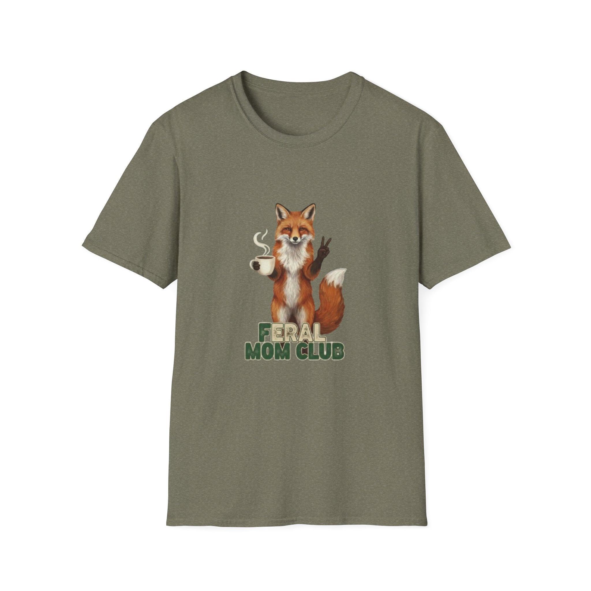Fox Mom Club T‑Shirt — Cute Coffee‑Holding Fox Giving Peace Sign