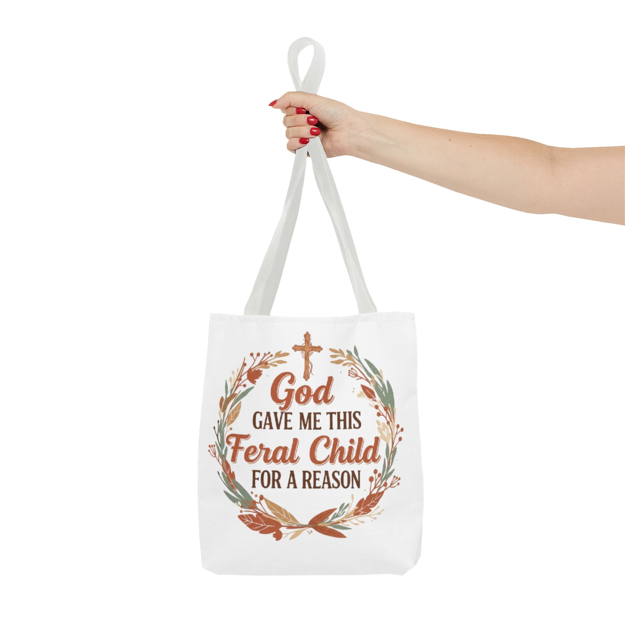 Tote — "God Gave Me This Feral Child for a Reason" Faith Floral Tote Bag