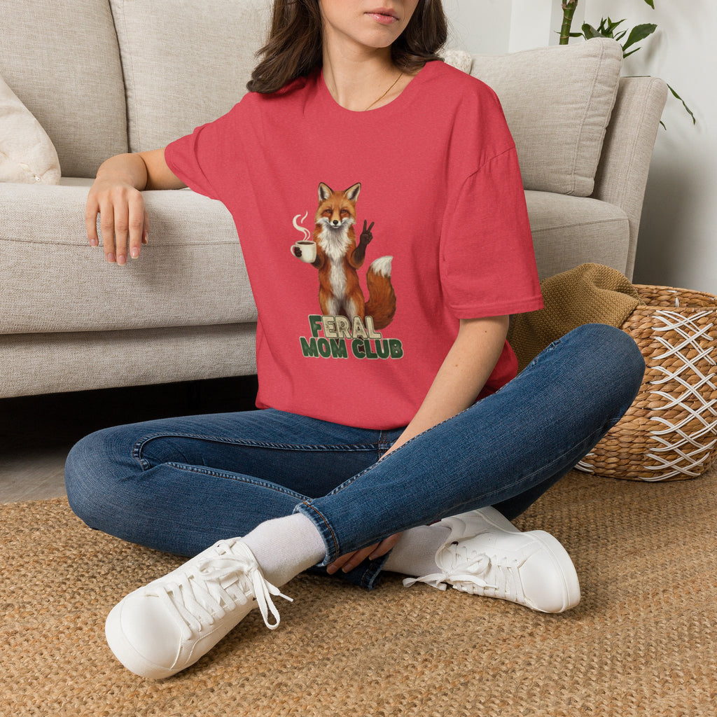 Fox Mom Club T‑Shirt — Cute Coffee‑Holding Fox Giving Peace Sign