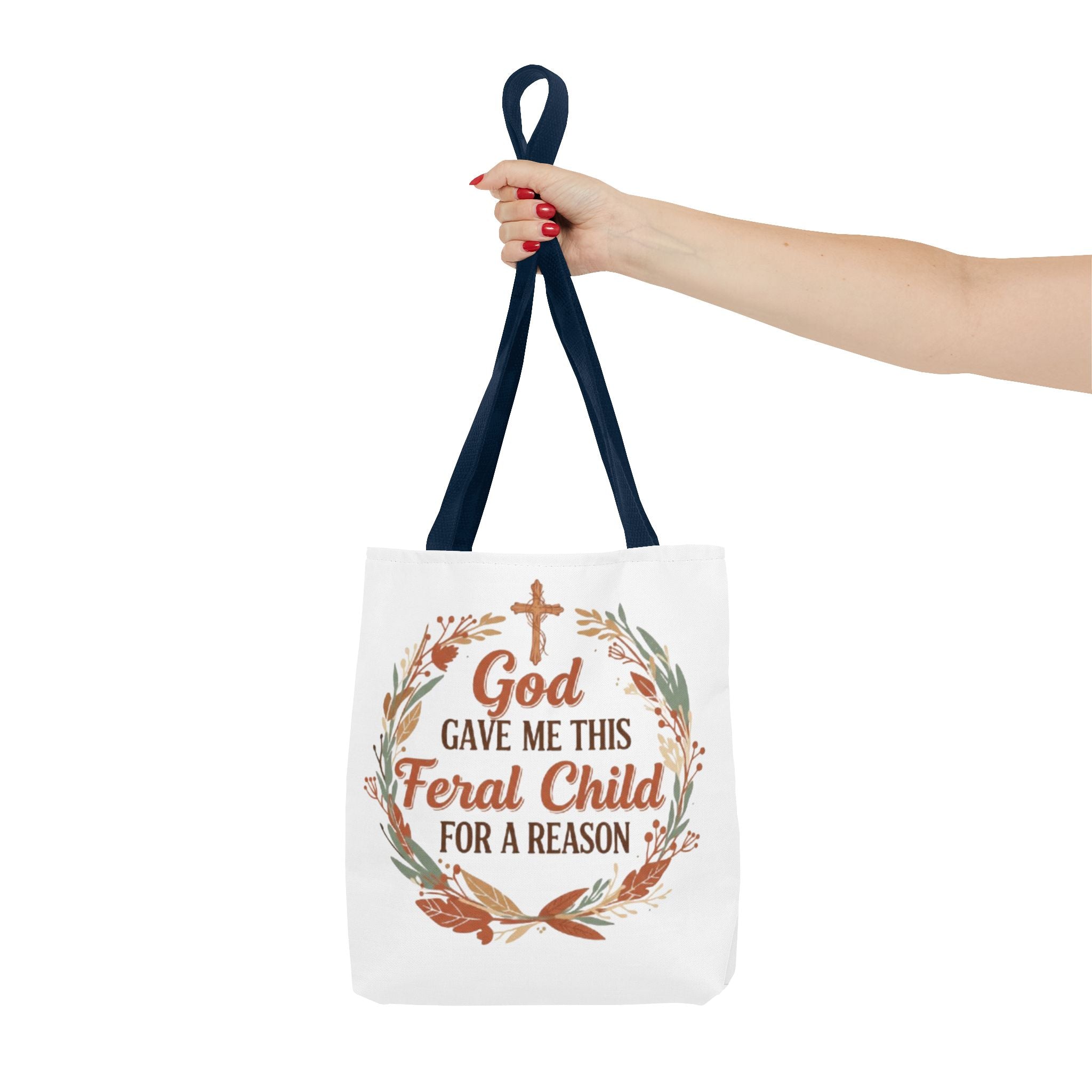 Tote — "God Gave Me This Feral Child for a Reason" Faith Floral Tote Bag