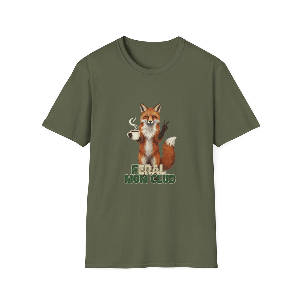 Fox Mom Club T‑Shirt — Cute Coffee‑Holding Fox Giving Peace Sign