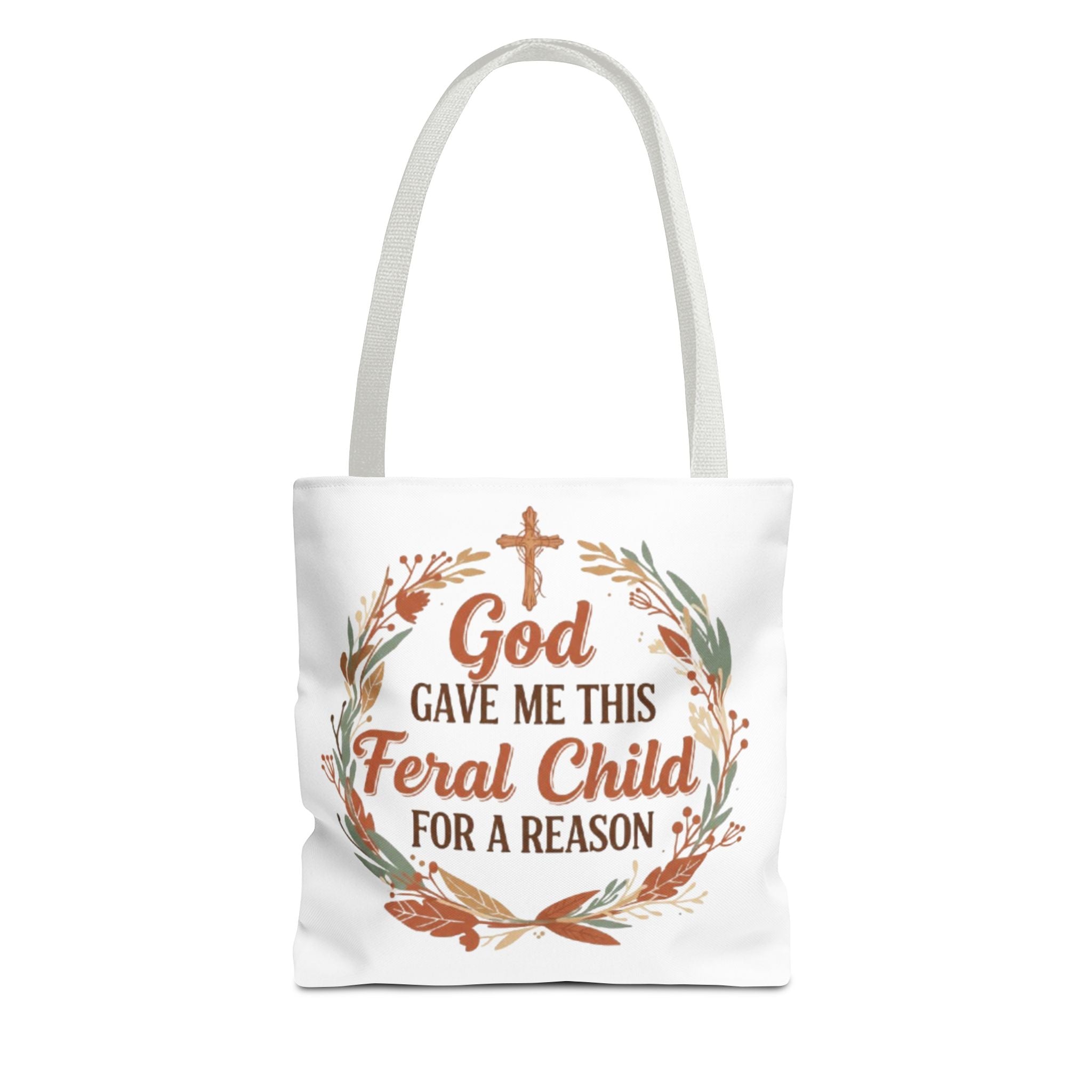 Tote — "God Gave Me This Feral Child for a Reason" Faith Floral Tote Bag