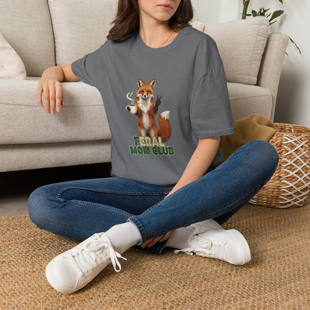 Fox Mom Club T‑Shirt — Cute Coffee‑Holding Fox Giving Peace Sign