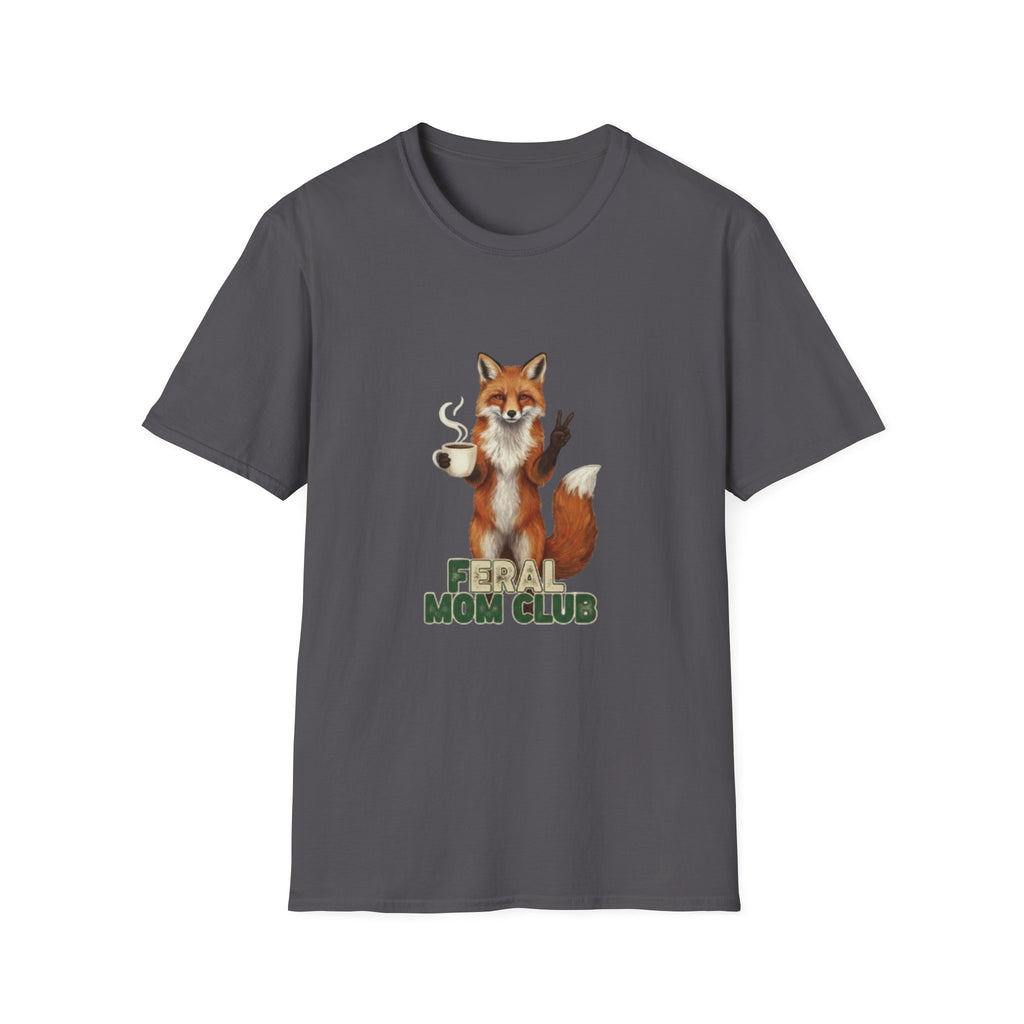 Fox Mom Club T‑Shirt — Cute Coffee‑Holding Fox Giving Peace Sign