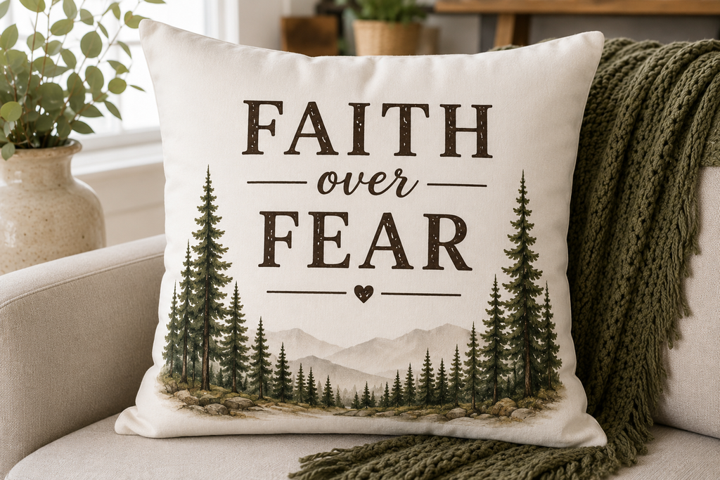 Faith Over Fear Rustic Decorative Throw Pillow