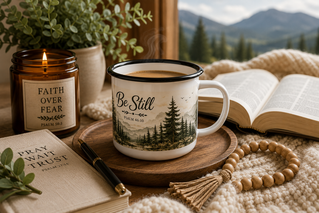 Be Still Psalm 46:10 Christian Camp Mug | Woodland Coffee Mug | Faith Gift