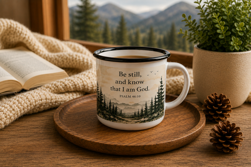 Be Still Psalm 46:10 Christian Camp Mug | Woodland Coffee Mug | Faith Gift