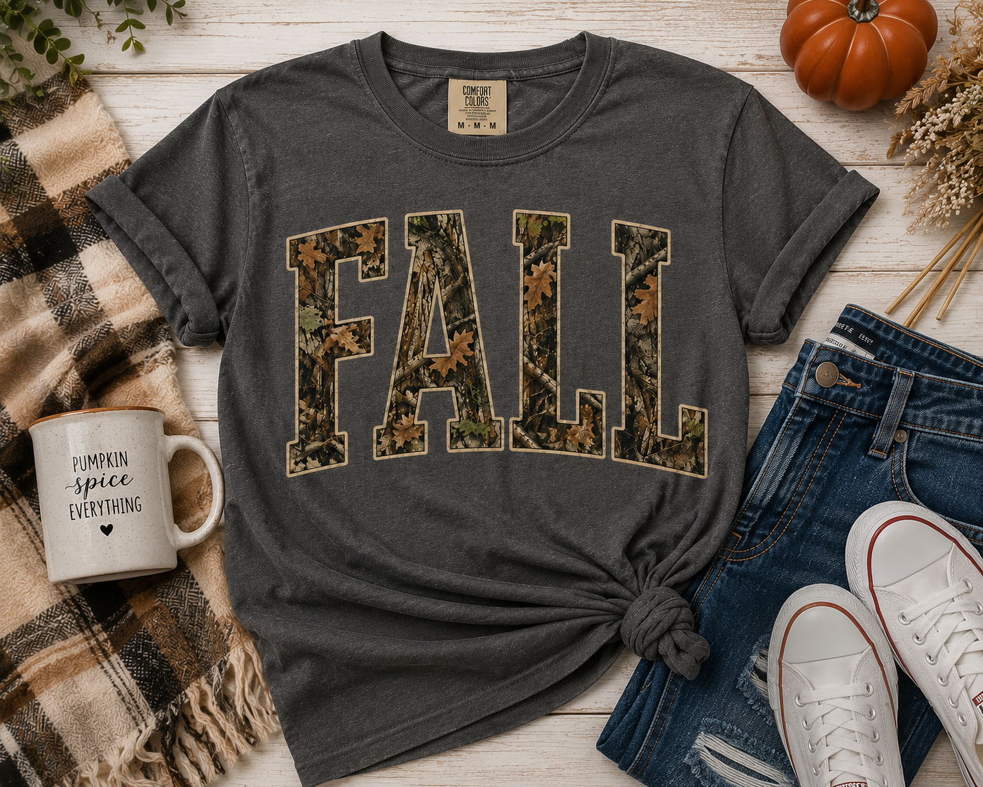 Fall Camouflage T-Shirt — 'FALL' Graphic Garment-Dyed Tee