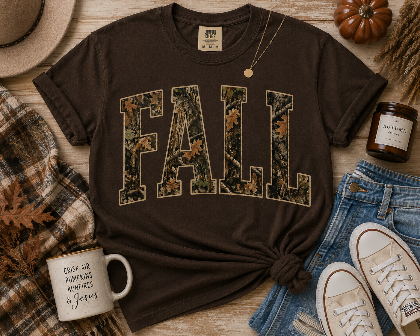 Fall Camouflage T-Shirt — 'FALL' Graphic Garment-Dyed Tee