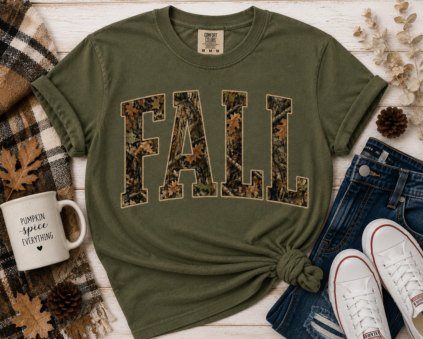 Fall Camouflage T-Shirt — 'FALL' Graphic Garment-Dyed Tee
