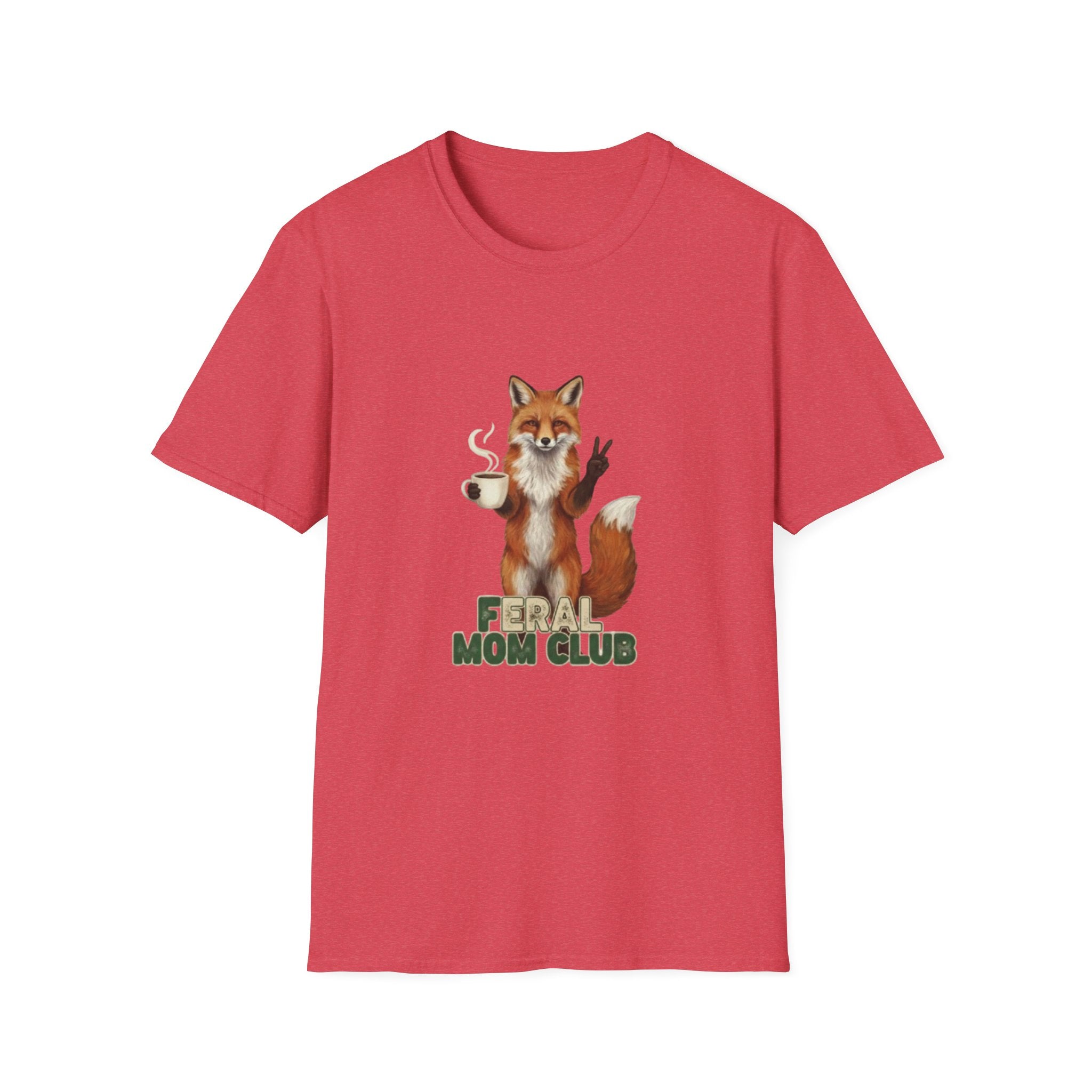 Fox Mom Club T‑Shirt — Cute Coffee‑Holding Fox Giving Peace Sign