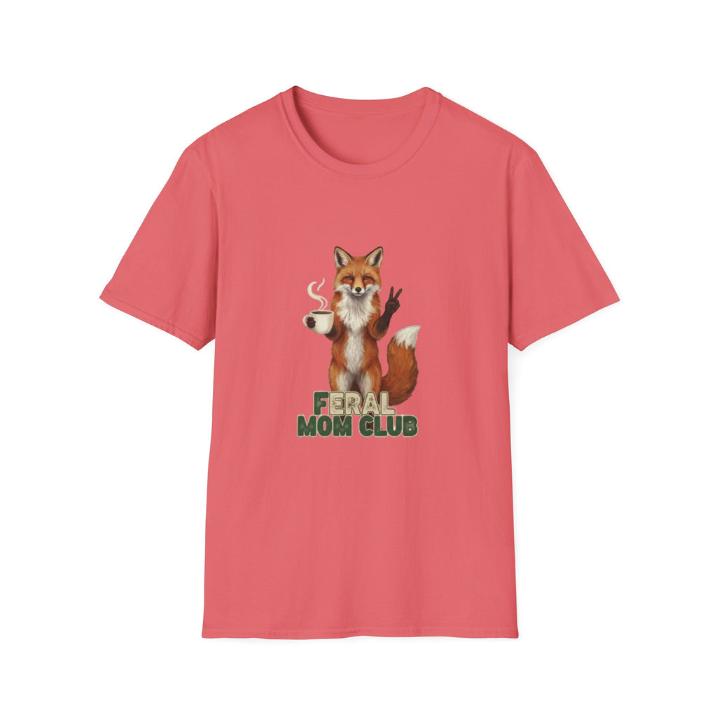 Fox Mom Club T‑Shirt — Cute Coffee‑Holding Fox Giving Peace Sign
