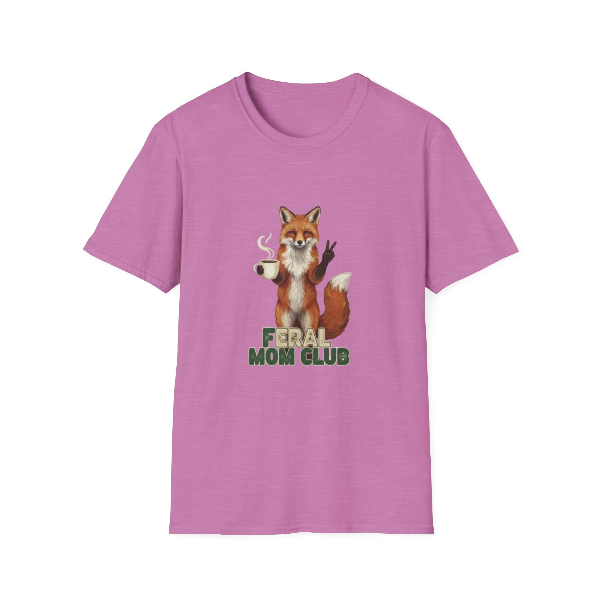 Fox Mom Club T‑Shirt — Cute Coffee‑Holding Fox Giving Peace Sign