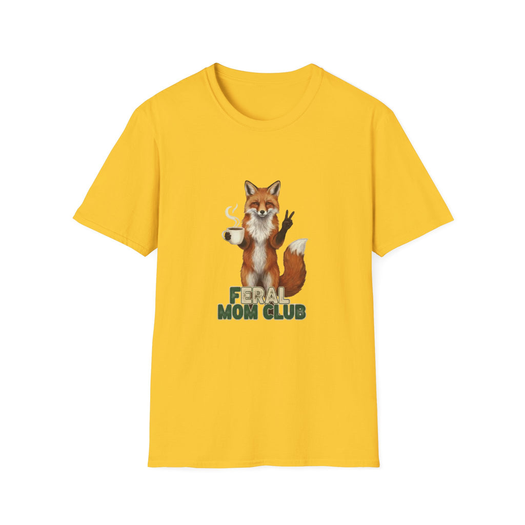 Fox Mom Club T‑Shirt — Cute Coffee‑Holding Fox Giving Peace Sign