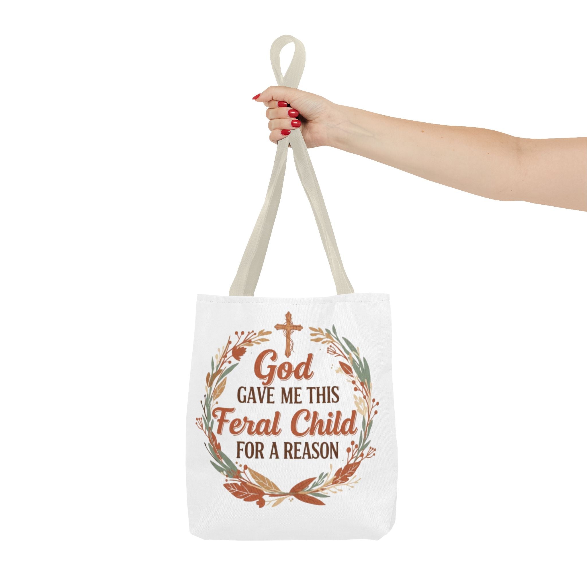 Tote — "God Gave Me This Feral Child for a Reason" Faith Floral Tote Bag