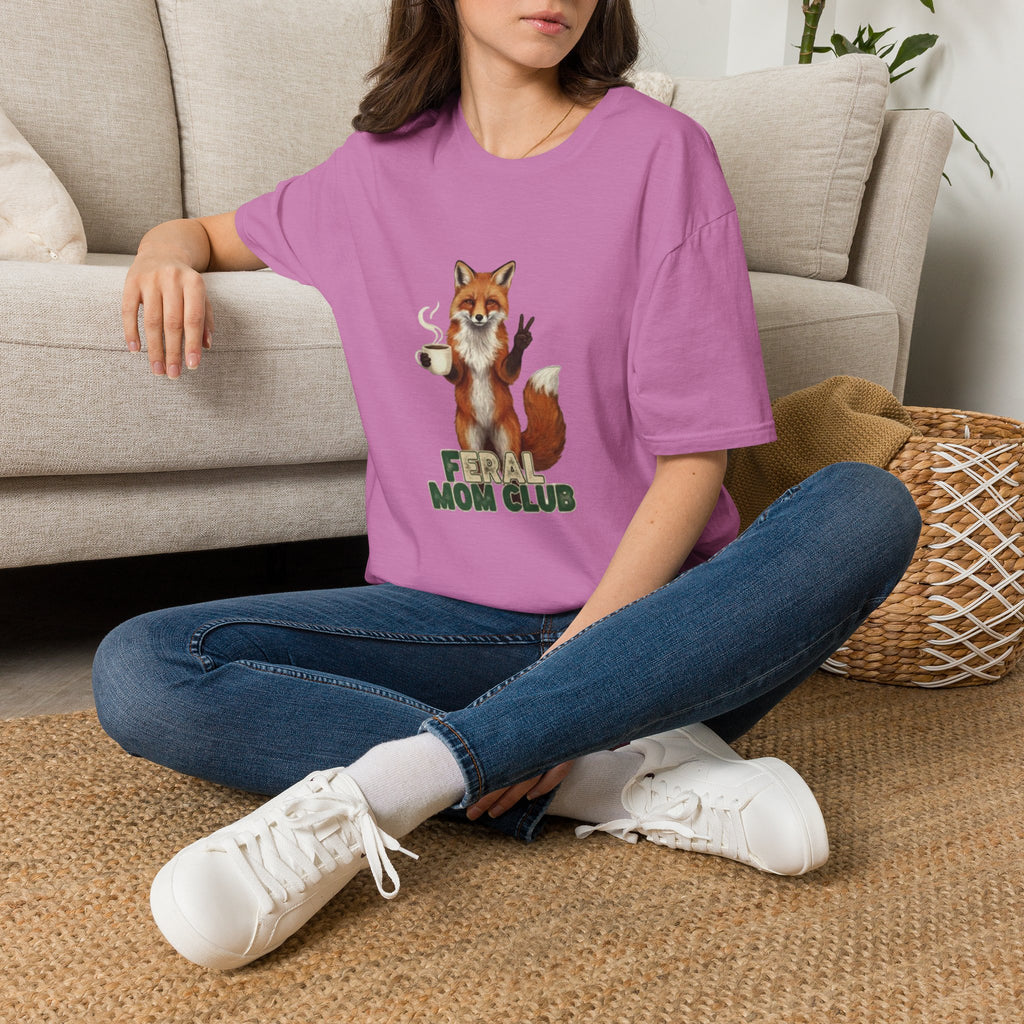 Fox Mom Club T‑Shirt — Cute Coffee‑Holding Fox Giving Peace Sign