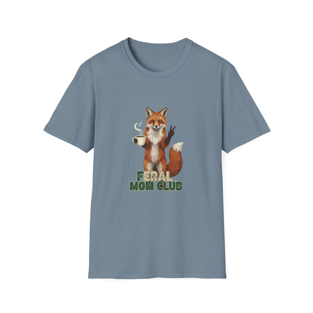 Fox Mom Club T‑Shirt — Cute Coffee‑Holding Fox Giving Peace Sign