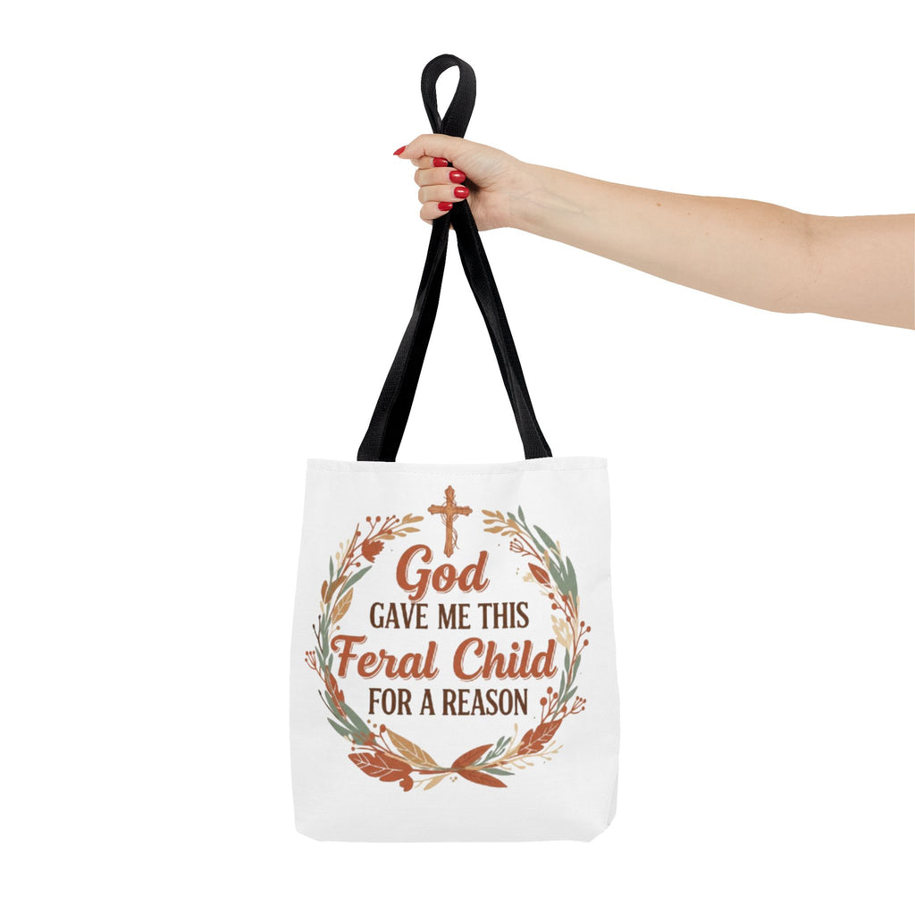 Tote — "God Gave Me This Feral Child for a Reason" Faith Floral Tote Bag