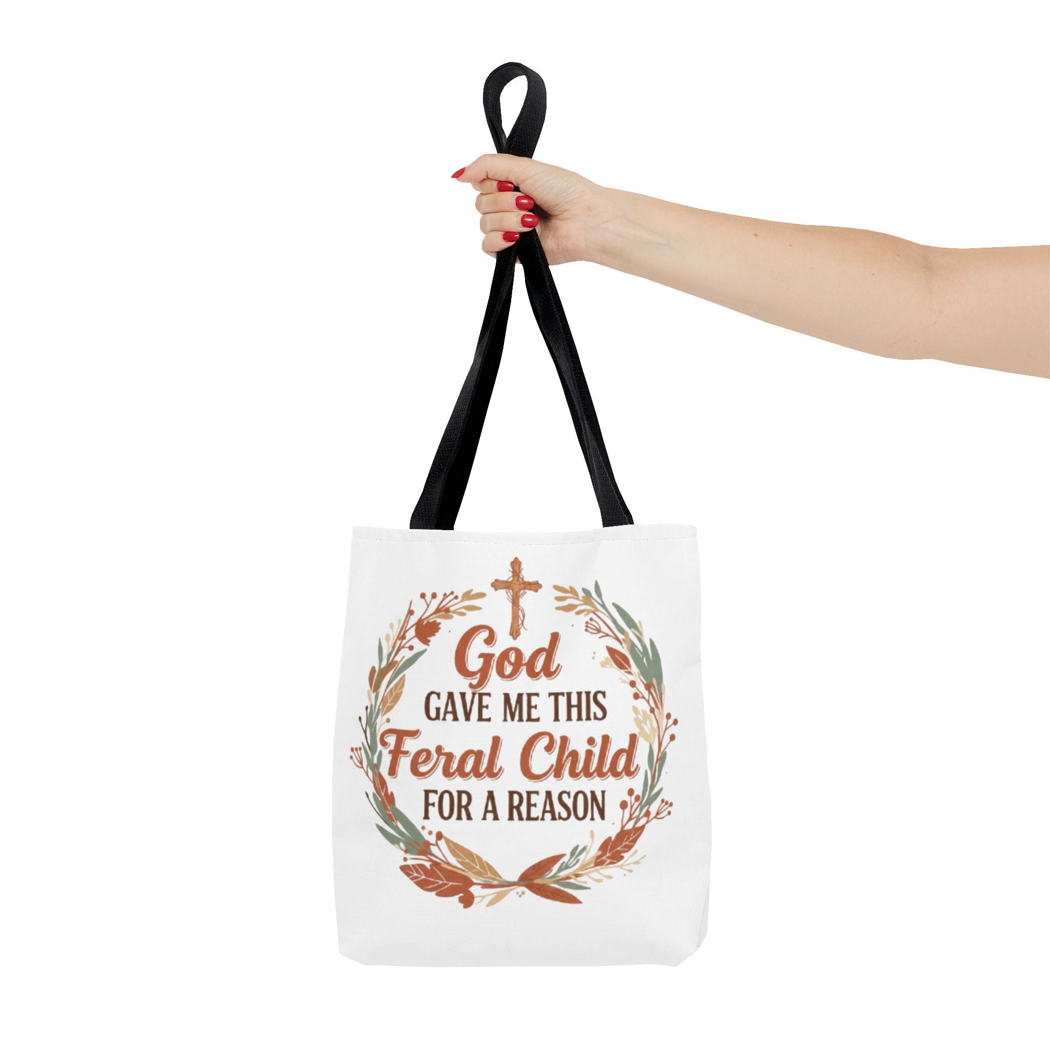 Tote — "God Gave Me This Feral Child for a Reason" Faith Floral Tote Bag